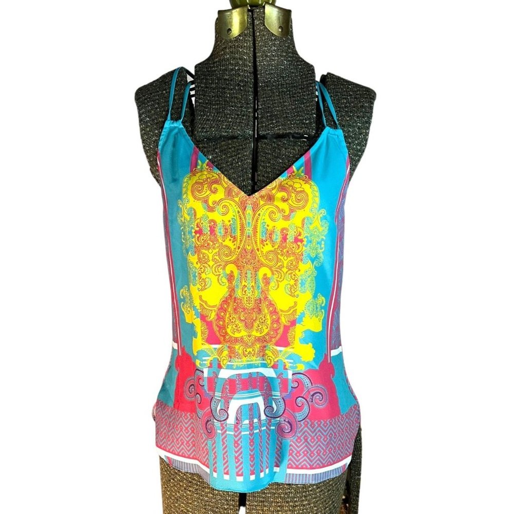 Hale Bob Top Womens Size XS Tank Top Blue Pink V-Neck